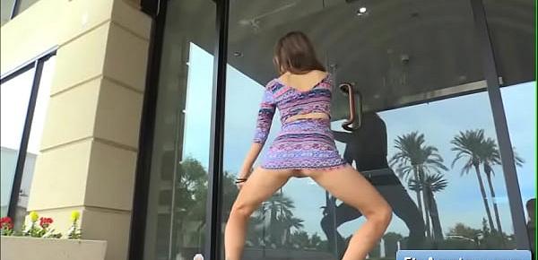  Sensual hot amateur beautiful girl Brielle reveal her wet pussy and finger herself in public